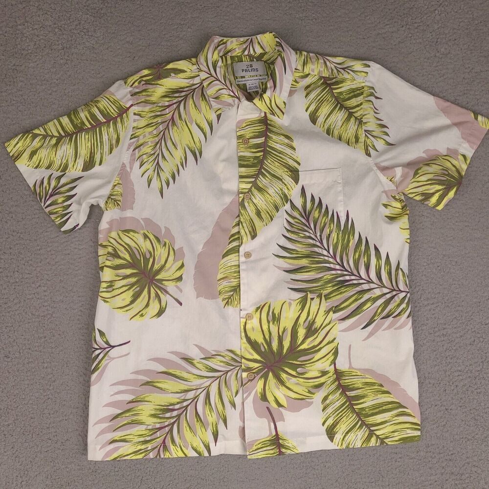 28 Palms Hawaiian Shirt Mens‎ XL White Palm Leaves Button Up Short Sleeve